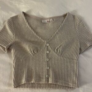 SO Ribbed Knit Button-Up Top - Cream